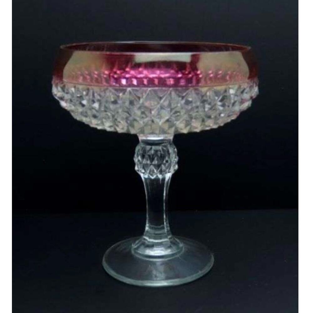 Indiana Glass Diamond Point Ruby-Flashed Compote Pedestal Bowl Vintage RARE